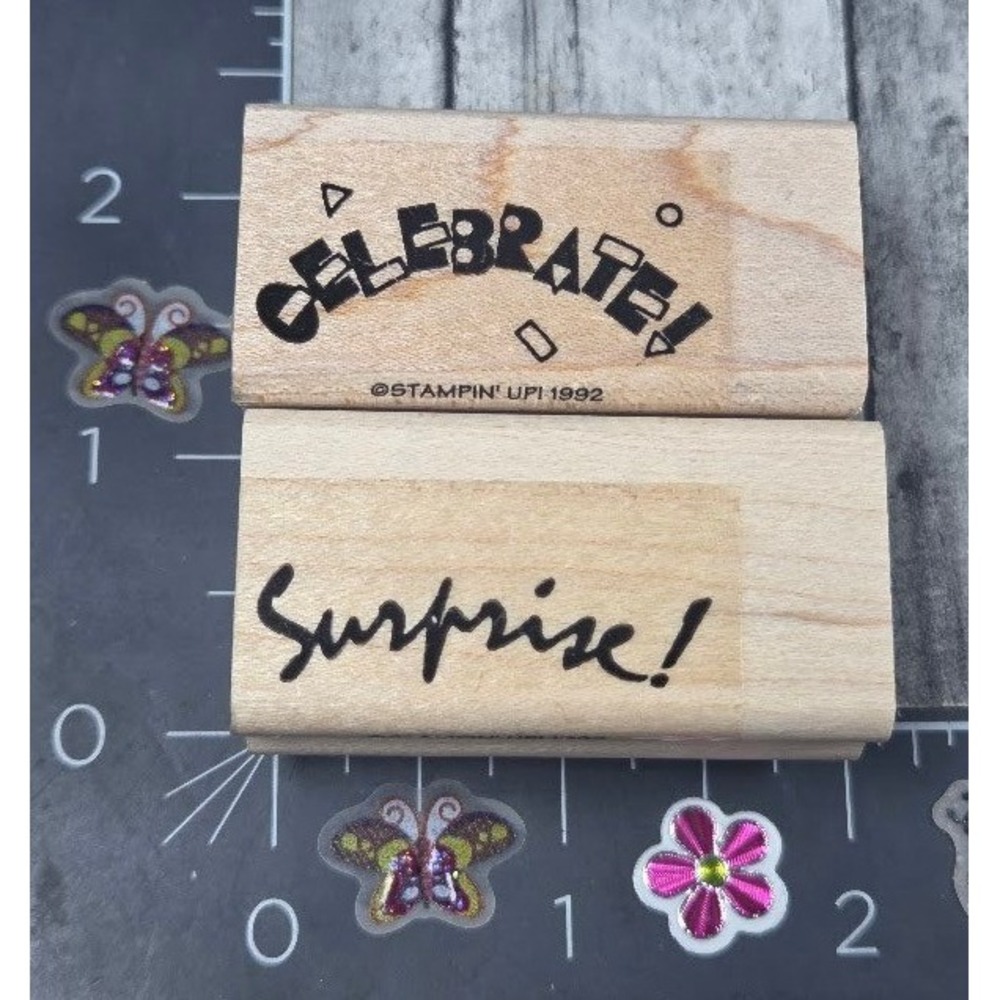 Stampin' Up! Celebrate Surprise Lot of 2 Rubber Stamp Wood #S49